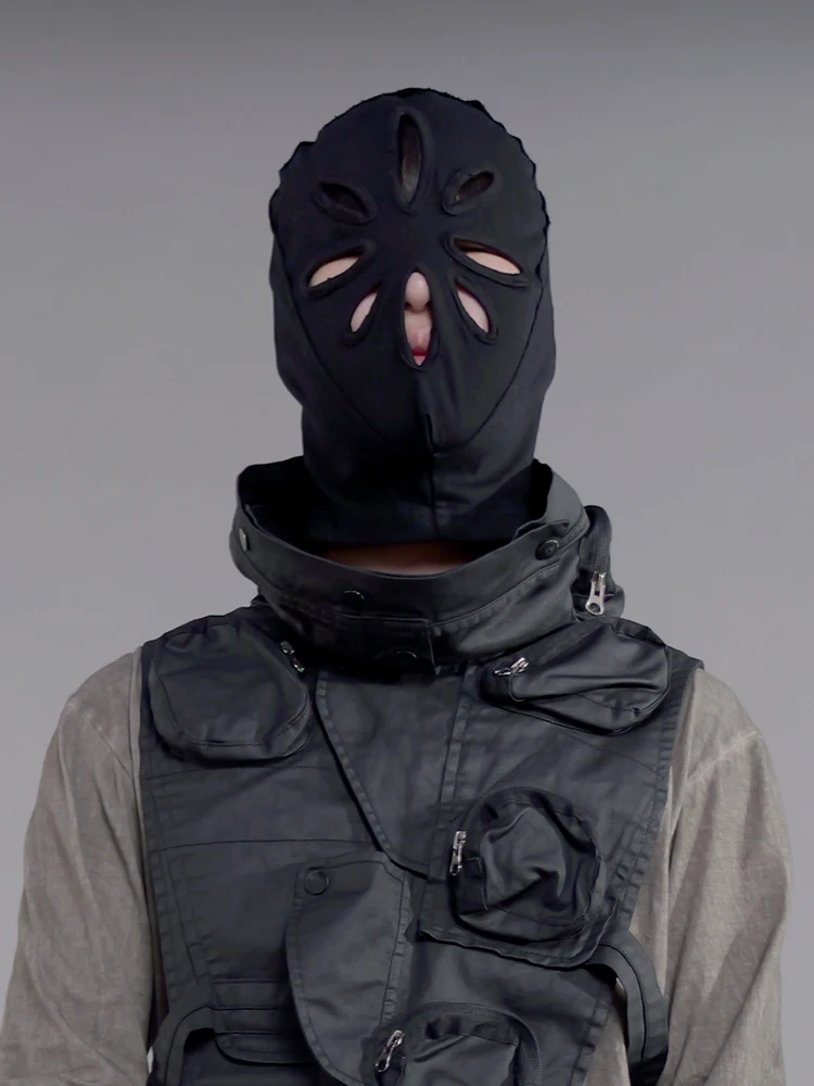 Avant-Garde Dark Wasteland Style Wear Hollow Pure Cotton Shape Zipper Opening Techwear Mask