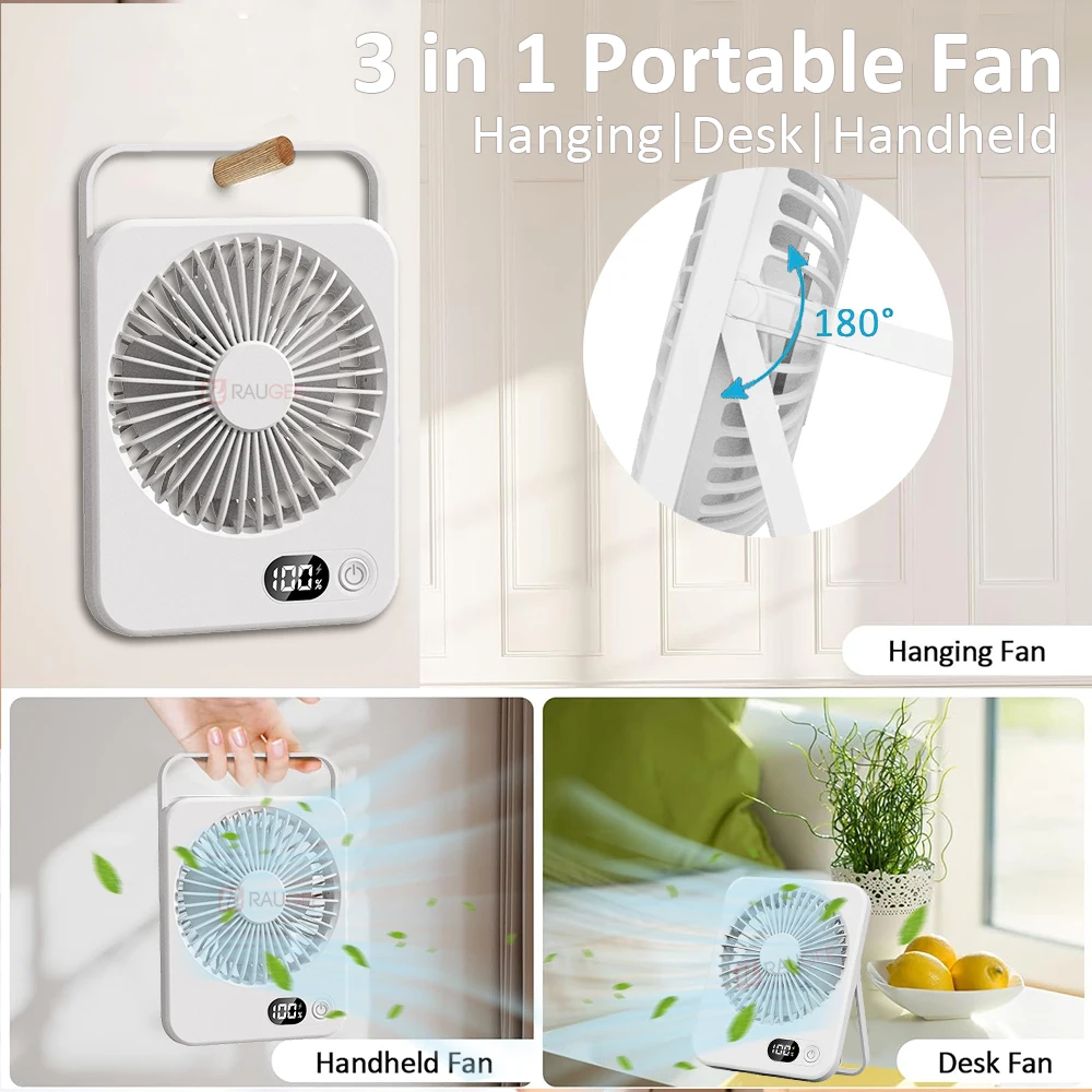 Mini Portable Fan USB Desk Fan Rechargeable Table Fan Wall Mount Hanging Fan 5 Gear Student Desk Fan Office Camping Table Fan