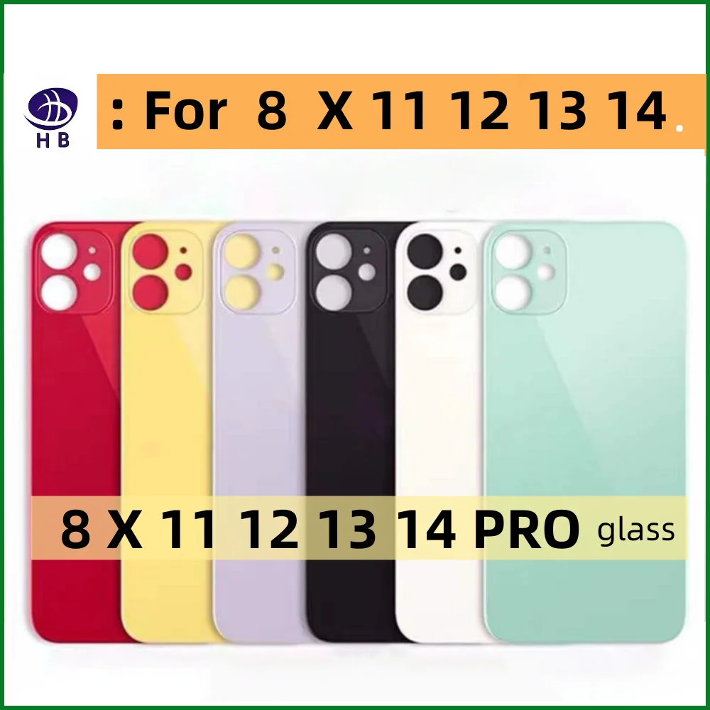 10pcs For iPhone Battery Cover 8 8Plus X XR XSMAX 11 Pro 12 Pro 13 Mini Back Glass Case Large Camera Hole Replacement Rear Glass