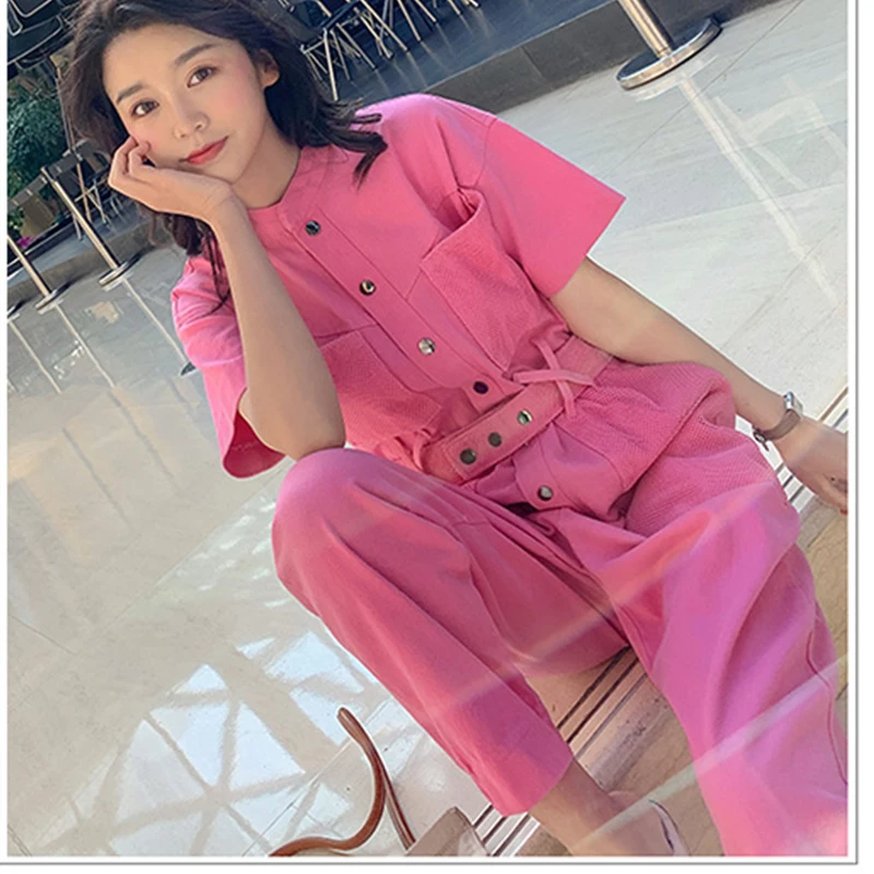 Casual Work Office Women Jumpsuit Spring Summer Fashion Overall Loose Solid Long Playsuit Lace Up Sashes Jumpsuit Rompers New