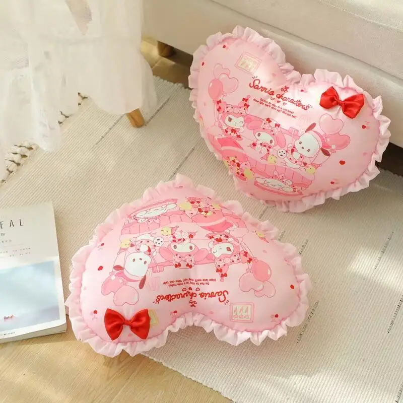 

Heart-Shaped Sanrio Melody Kuromi Family Pink 40Cm Filled with Pp Cotton Filling Pillow Backrest of A Sofa Couple Wedding Gifts