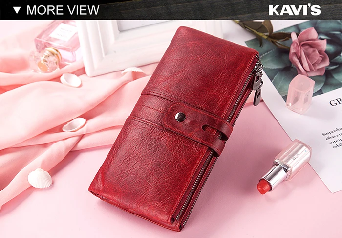 KAVIS Damen-Geldbörse, echtes Leder, lange Clutch mit RFID-blockierendem Kartenhalter, Reißverschluss, Münzgeldbörse, große Kapazität, Handytaschen – Detail 11