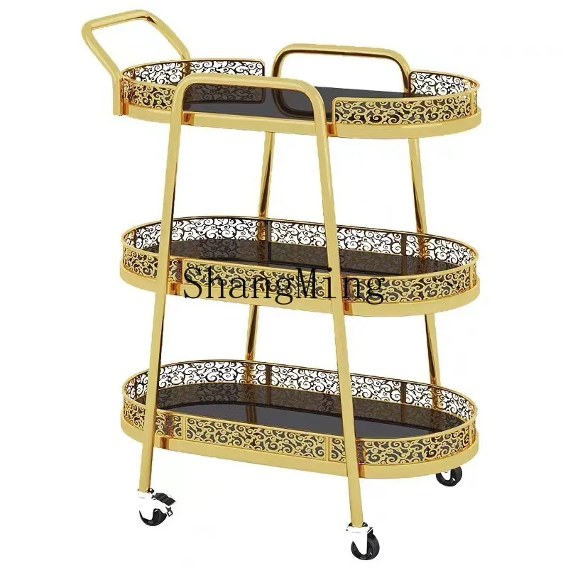 

FG легкая роскошная передвижная вагон-ресторан из кованого железа, золотой чай, напитки, столовая, многофункциональная бытовая коммерческая тележка