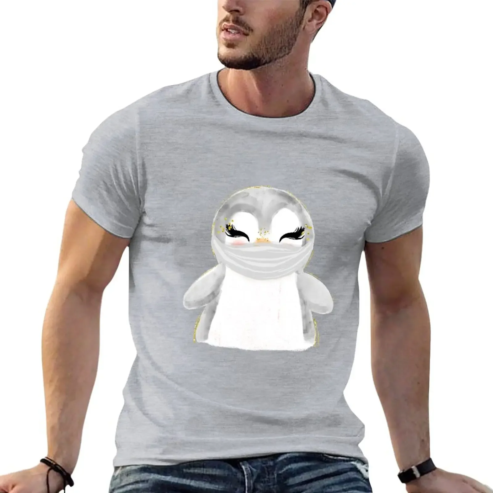 

Cute Penguin Wearing Face Mask T-Shirt tees sports fans mens t shirt graphic