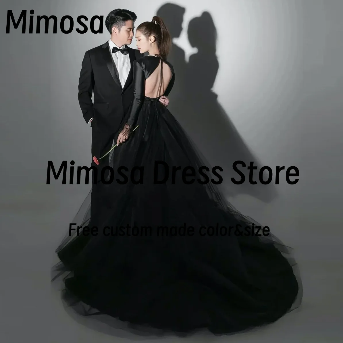 Mimosa Sexy Open Back Women's Evening Dresses 2025 Long Sleeves Prom Dress Soft Tulle Formal Party Bridal Gowns Customized