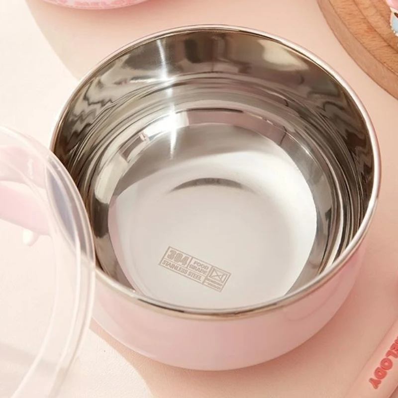 

Anime Cartoon Kawaii Stainless Steel Instant Noodle Bowl Covered Student Dedicated Lunch Box Heat Insulation Anti-scald Sanrio