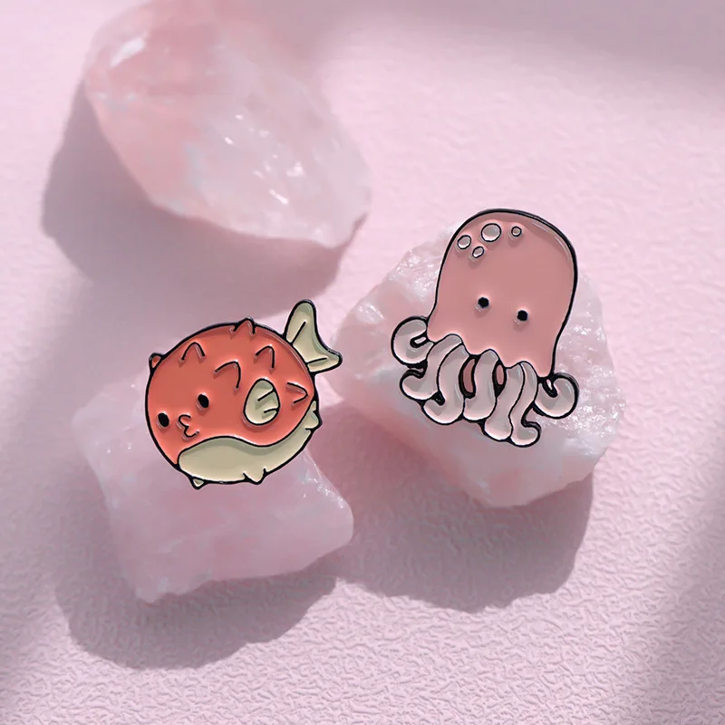 Cartoon Sea Creatures Series Brooch Cute Shark Whale Seahorse Metal Badge Accessory Pins wholesale Gift to friends