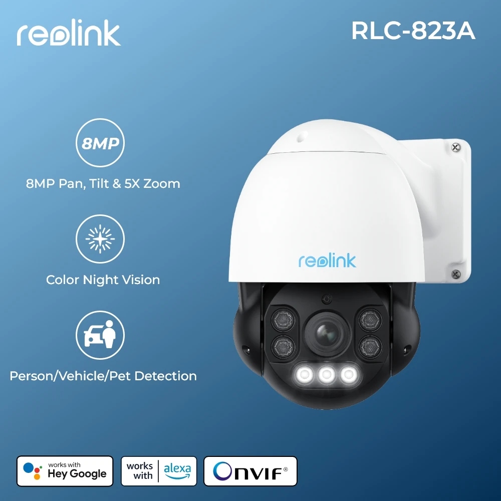 Reolink-cámara IP PoE de 8MP, dispositivo PTZ Pan/Tilt, Zoom óptico 5X, detección de personas/coches/mascotas, visión nocturna a Color, Audio bidireccional, cámara de seguridad