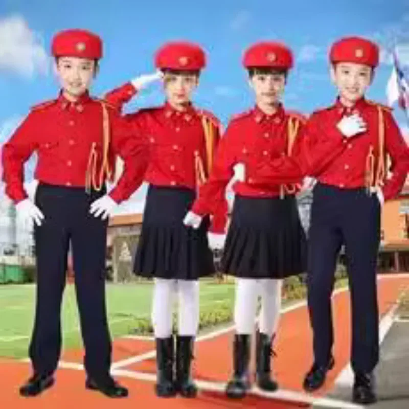 Nuevos estilos de uniformes para levantar la bandera para estudiantes de primaria y secundaria, uniformes de tambor de música ceremonial para jardín de infantes