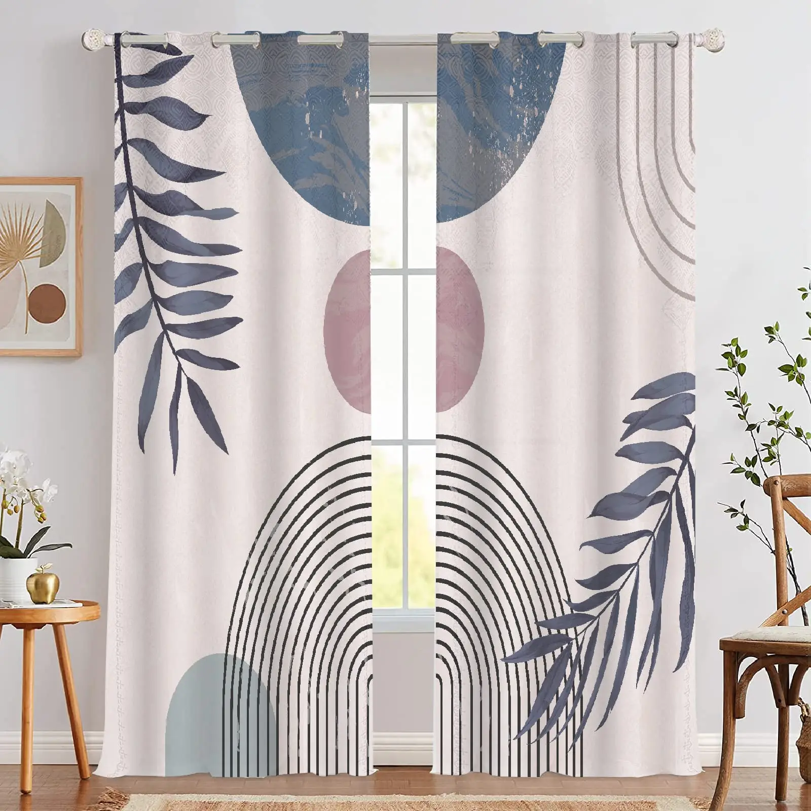 

Blackout Window Curtain Mid Century Boho Thermal Insulated Privacy Drapes Bedroom Kitchen Living Room High Shading Curtains