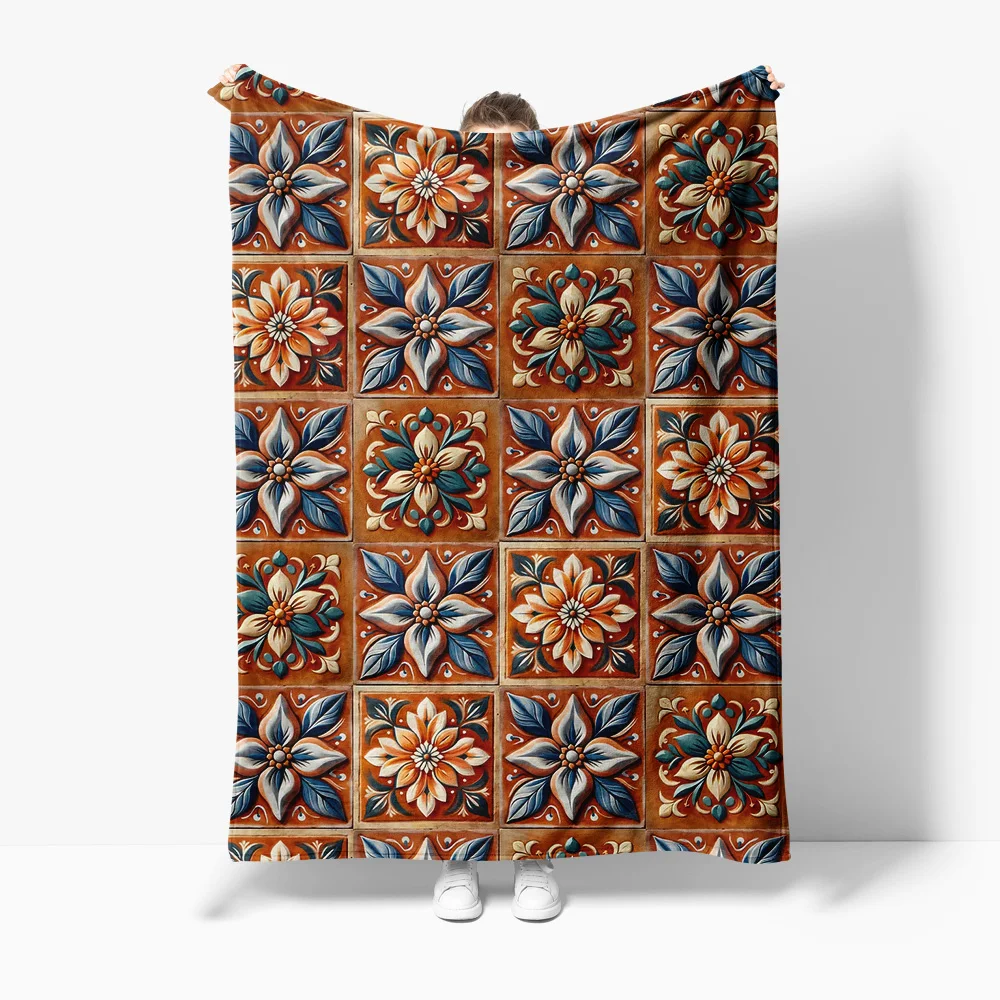 

Moroccan Tile Pattern Throw Blanket Vintage Cushion Cover Bohemian Home Decor Turkish Rug Inspired Decorative Throw Pillow