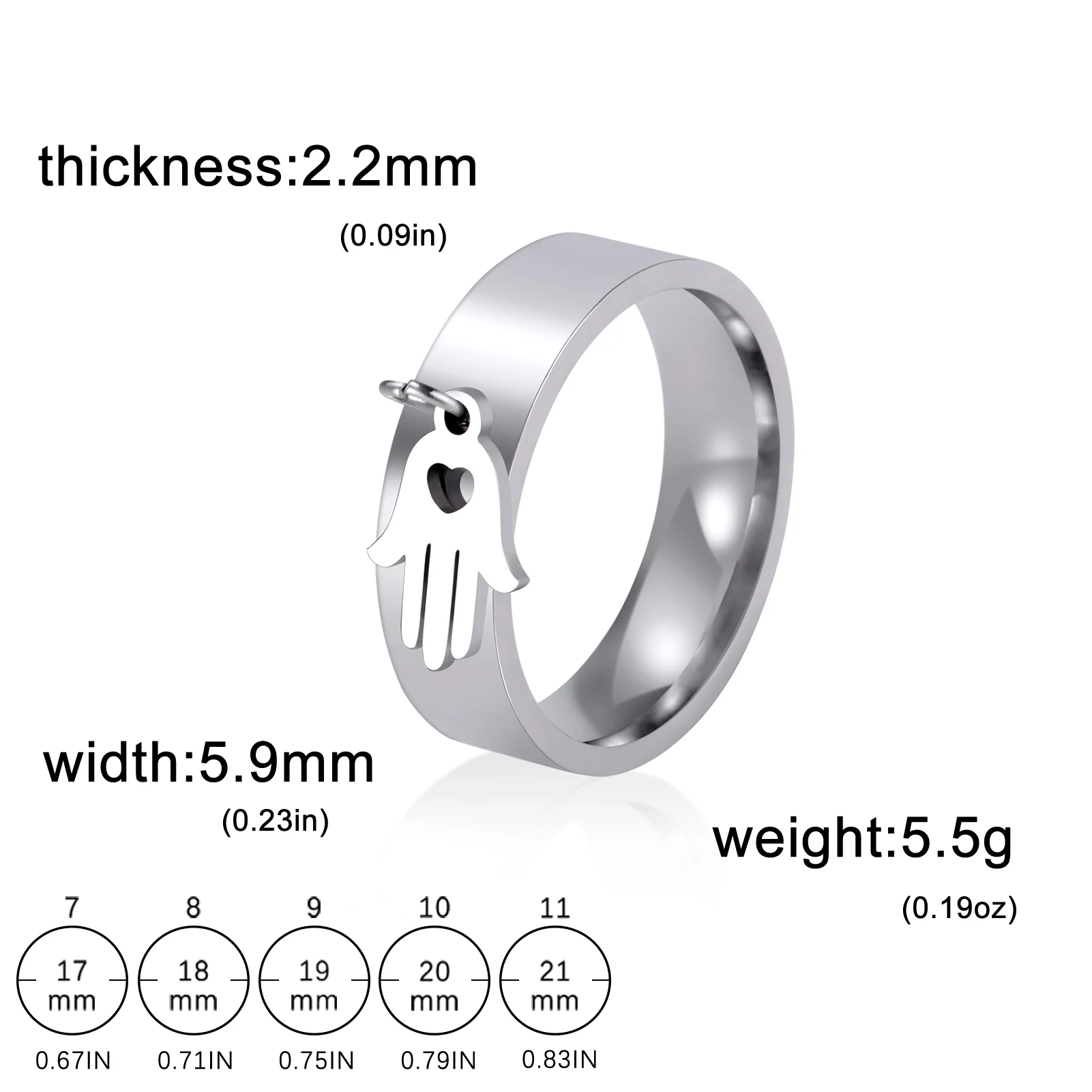 Kkjoy Damenringe, silberfarben, Hamsa, Hand der Fatima, Edelstahl, weibliche Persönlichkeit, hohler Schmuck, Accessoires, Mädchen-Geschenk – Detail 30