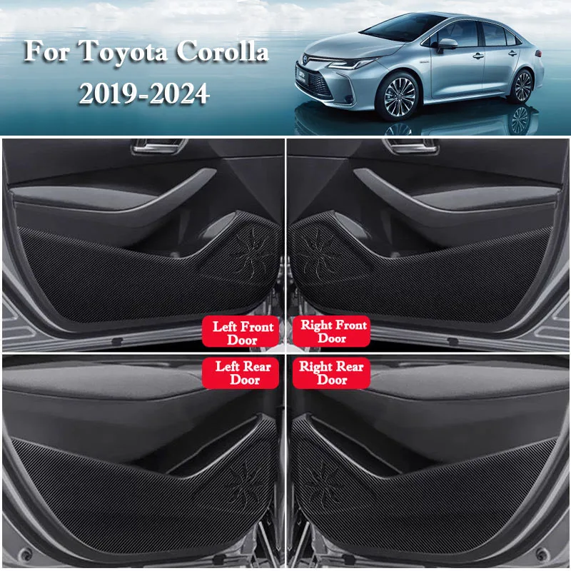 4PCS Carbon Fiber Texture Door Anti-dirty Anti-kick Pad Cover Sticker for Toyota Corolla 2014 - 2022 2023 2024 Accessories
