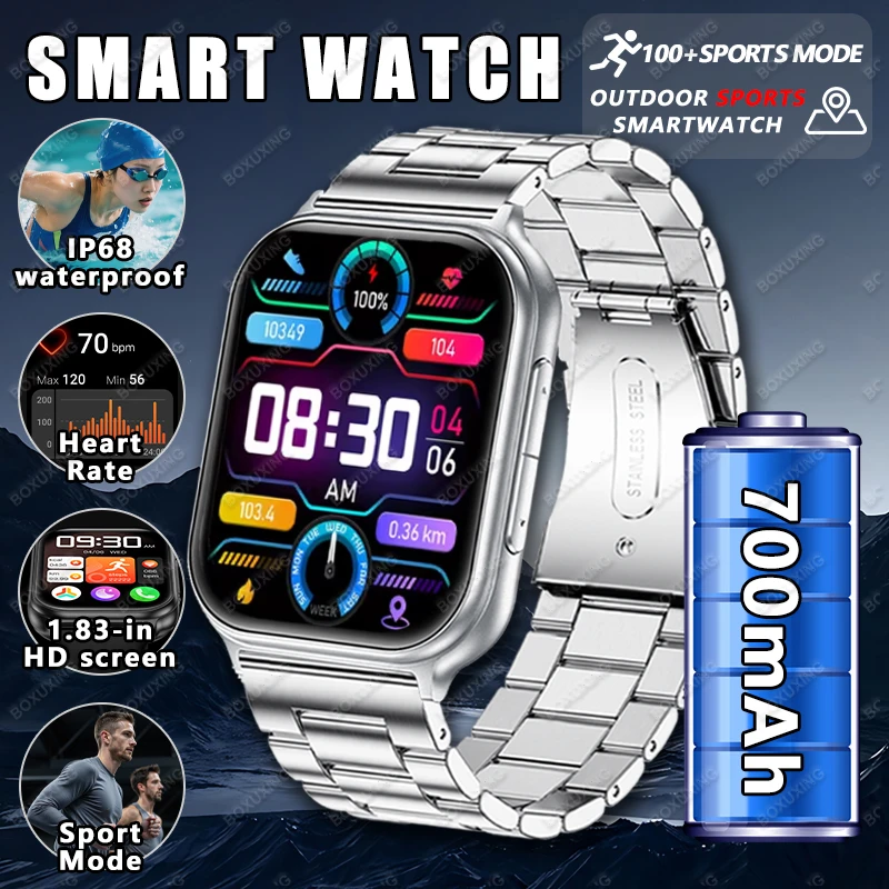 

Новые умные часы для мужчин с AMOLED-экраном 1,83 дюйма, 700 мАч, для занятий спортом на открытом воздухе, водонепроницаемые IP68, с измерением пульса, GPS, Bluetooth, функцией звонков.