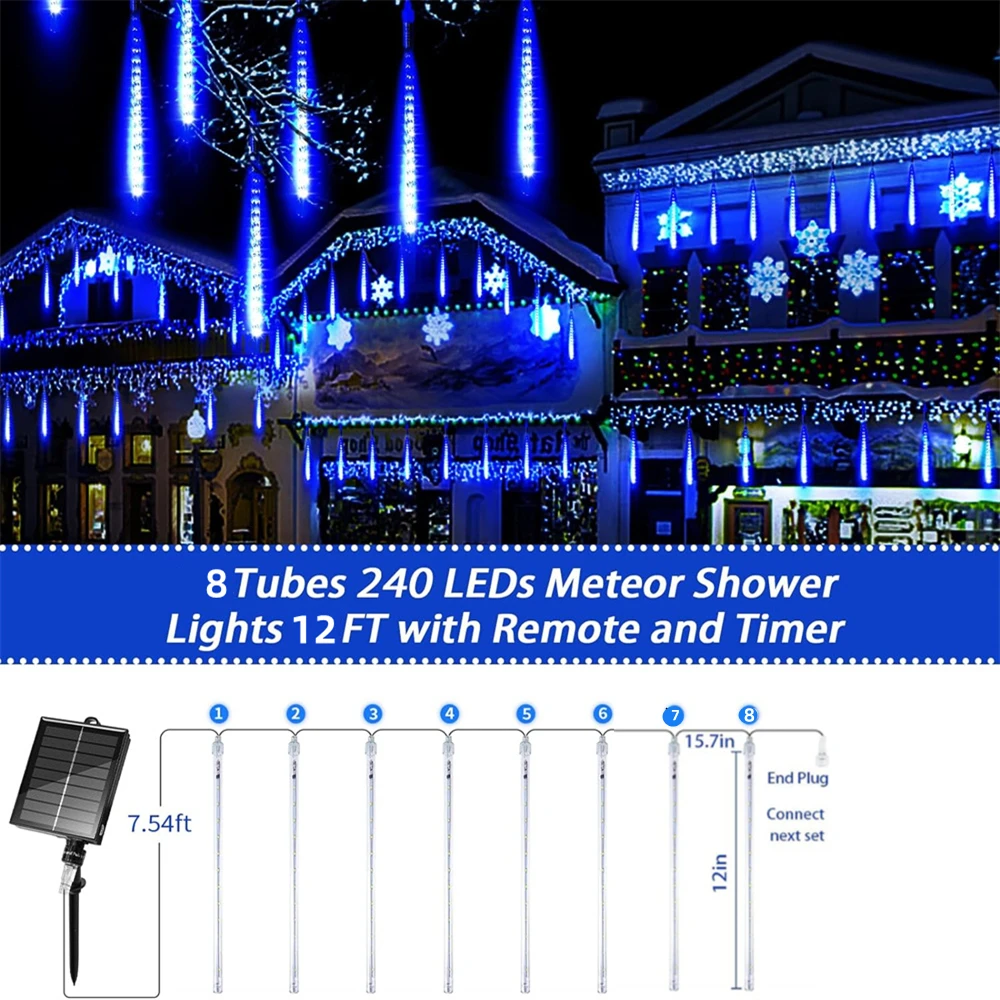 solar Meteor Shower Rain String Lights 1200 mAh Large solar panels Waterproof Garden Light  Christmas Holiday Wedding Decortion
