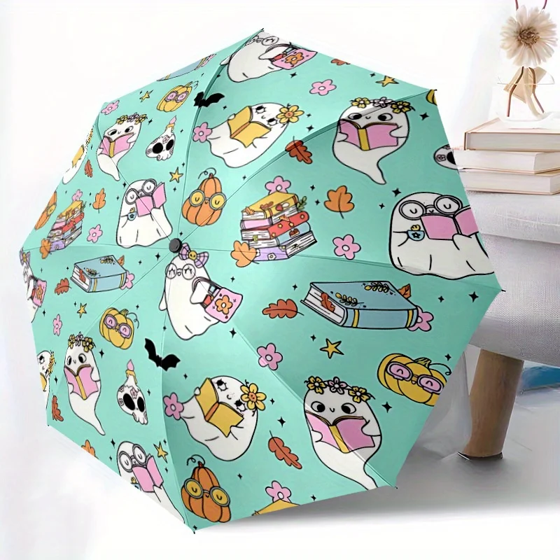 

Зонт-автомат Ghostly Library с кнопкой открывания/закрывания одним касанием, компактный складной купол, прочная 8-спицевая ветрозащитная конструкция - Li