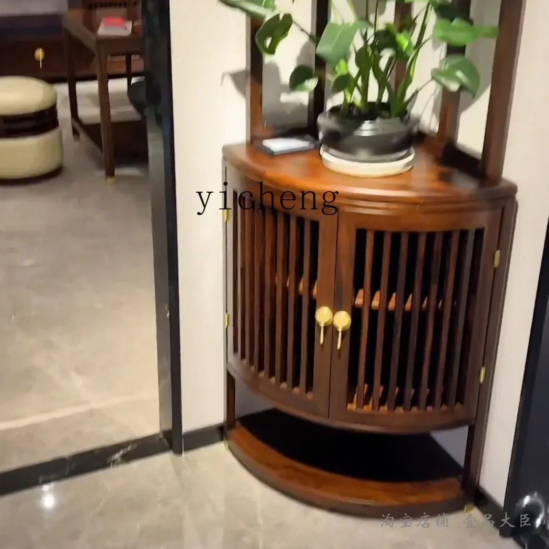 

GZ Solid Wood Chinese New Chinese Style Black Walnut Wood Decorative Cabinet Home Solid Wood Living Room Corner Storage Cabinet