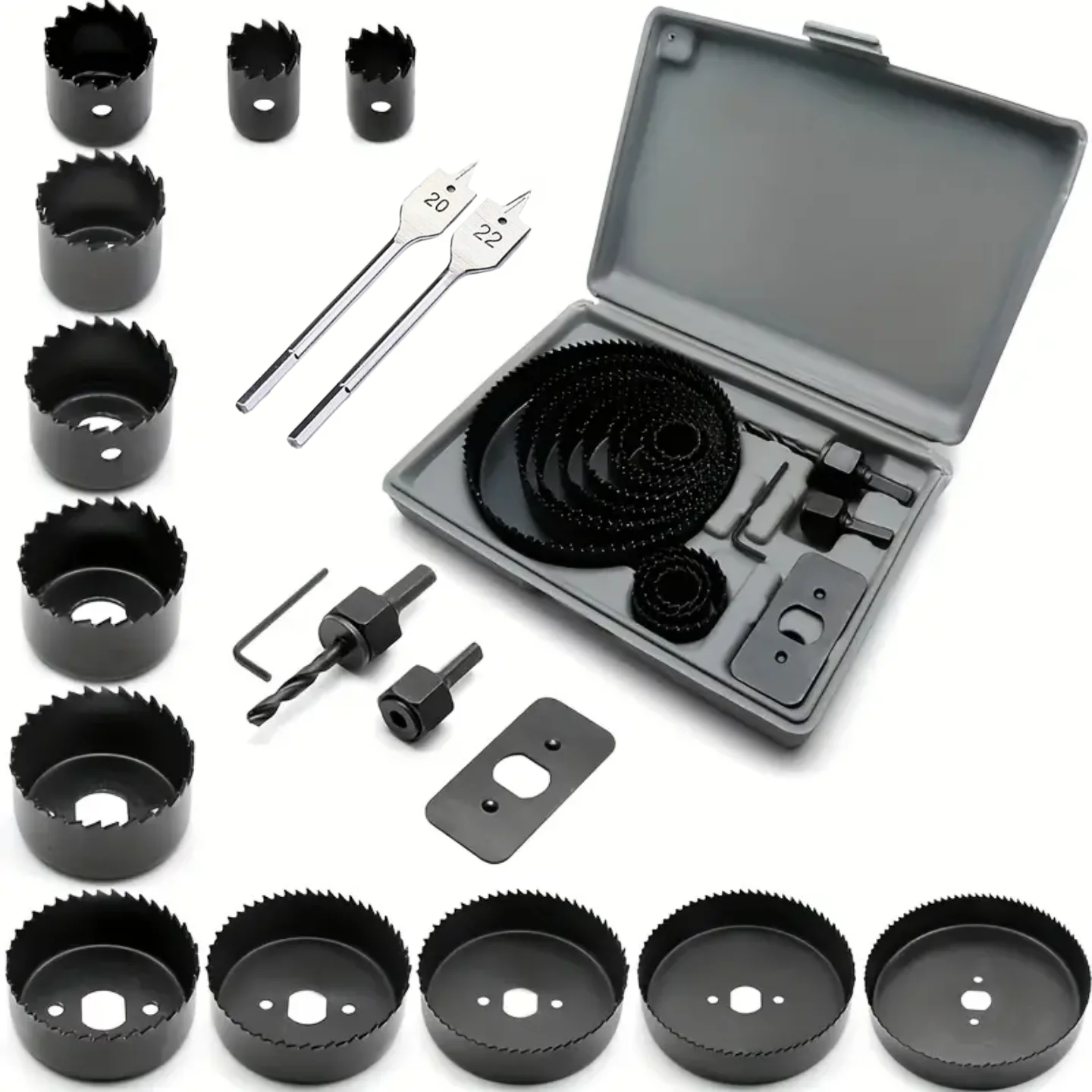 11個/18個/セット 木工用ホールソー ドリルビットセット - 三角シャンク木工用ドリルビット、木材、PVC、石膏ボード用