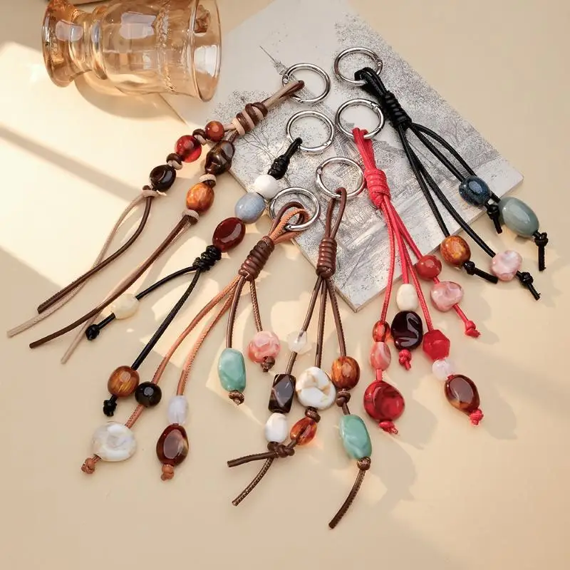 1 Stück Handgefertigter Vintage Stein-Pfirsich-Schlüsselanhänger Boho Taschenanhänger Rustikaler Glücksbringer Geschenk Damen Trendiger Schmuck – Detail 4