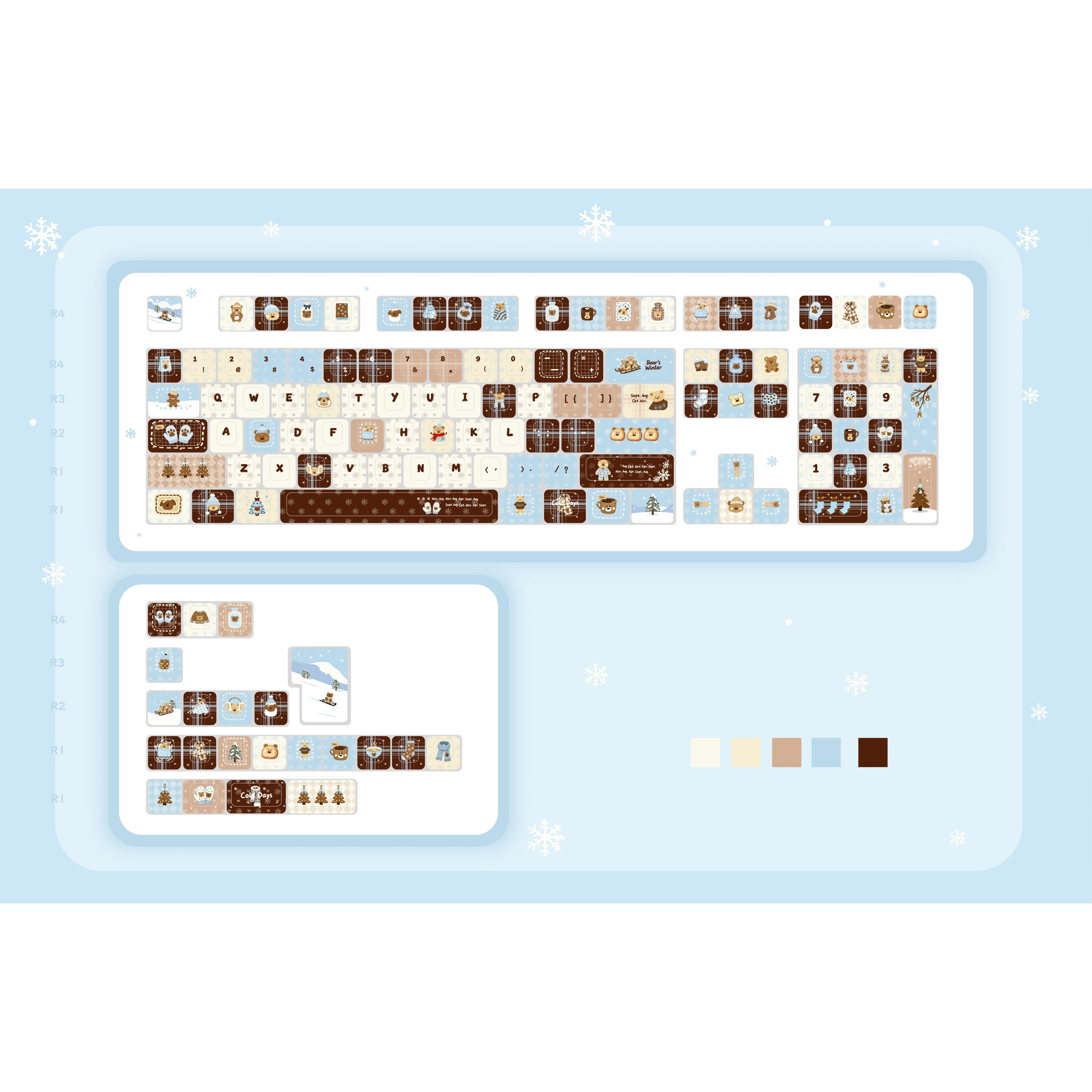 MAIMOOO Keycaps - Winter Diary Of A Little Bear Cherry Pbt 130 K Cartoon Cute Blue Aula Ajazz Keyboard Keycaps