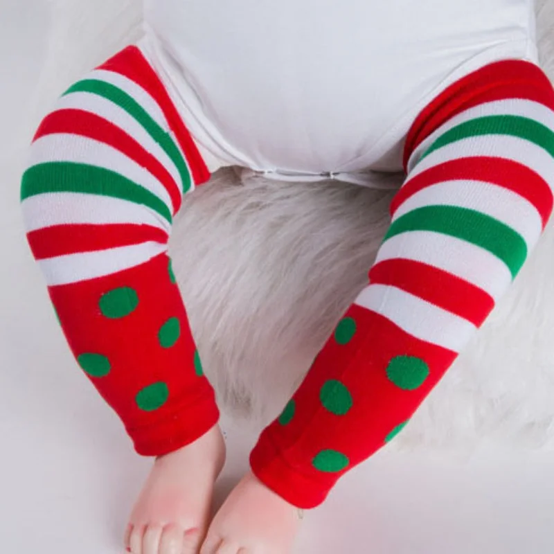 Holiday Style Baby Crawling Knee Pad Kids Sock Leg Warmer Protector Girl Legging Boy Striped Toddlers Xmas Beenwarmers Infant