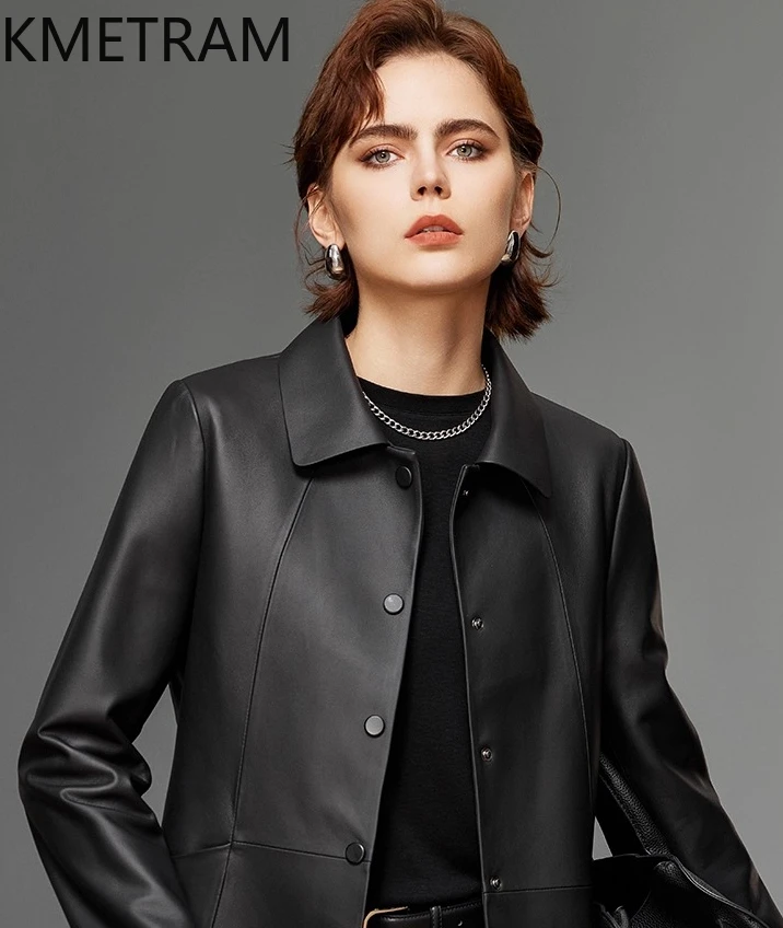 KMETRAM Giacca in pelle di pecora naturale Autunno Fit Nuovi capispalla a maniche lunghe 2025 Trench corto da donna calzeжа bamртка