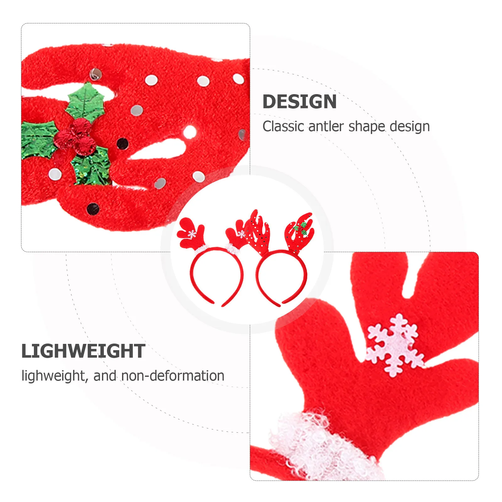 

2 Pcs Antler Headband Christmas Headbands Hair Hoop Sequins Headwear Xmas Accessory