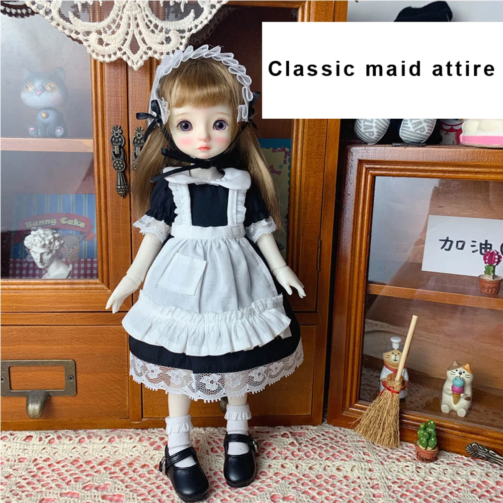 H02-027 children handmade toy BJD/SD doll clothes 1/6 30cm Black and white French maid set