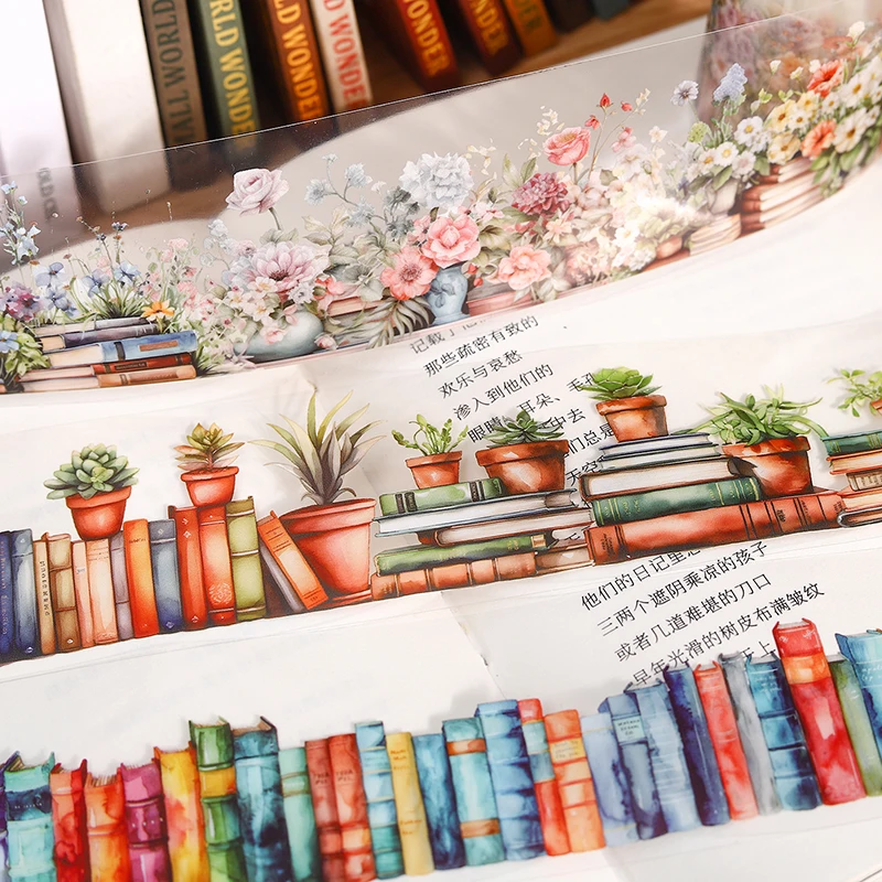 50mm*200cm Roaming in The Sea of Books Series Vintage Plant Book Landscaping PET Tape Creative DIY Journal Collage Stationery