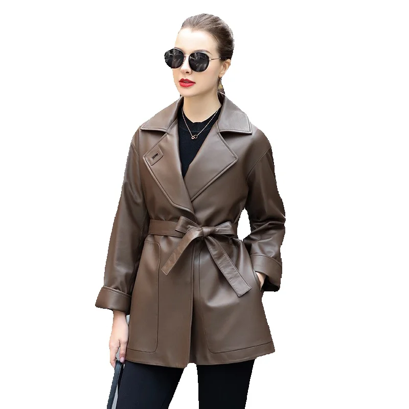 

Genuine Leather Jacket For Women In Changchun New Sheepskin Western Collar, Stylish And Stylish, With Lace Up And Slim Fit