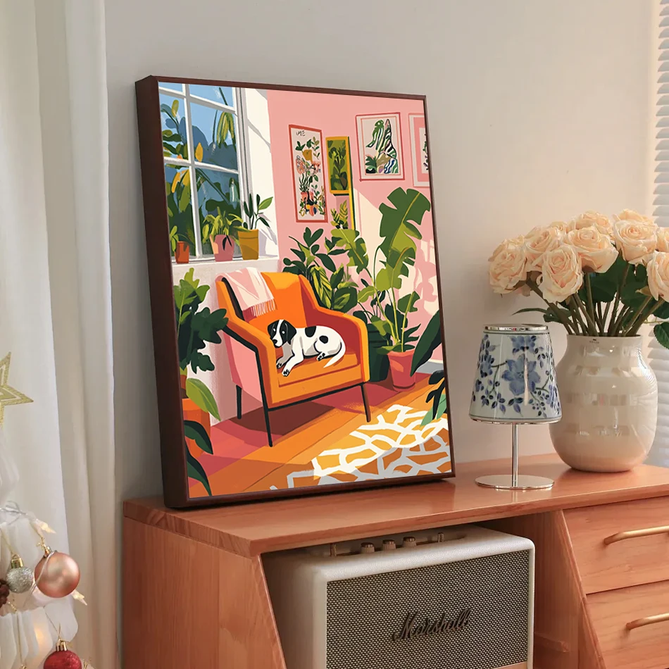 RUOPOTY Painting By Numbers For Beginner Cartoon animal illustration Simple Acrylic Paints Drawing By Numbers Easy Handmade Set