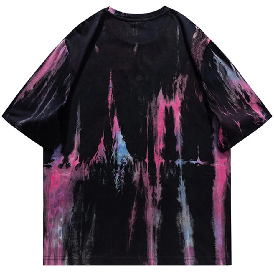 Men Harajuku Tie-dye T-shirt 2023 Summer Oversized Hip Hop T Shirt Y2K Streetwear Tee Top Short Sleeve Loose Tshirt