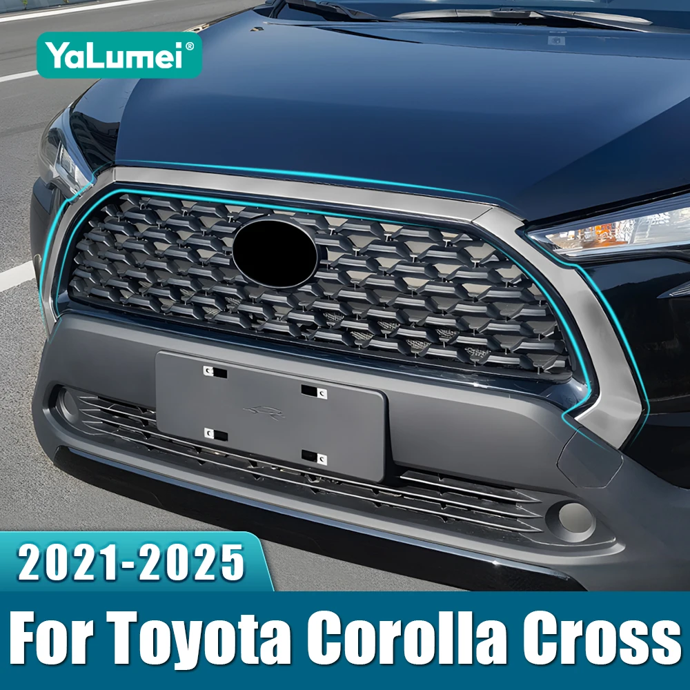 

For Toyota Corolla Cross XG10 2021-2023 2024 2025 Stainless Car Front Bumper Center Grill Decor Frame Cover Logo Trim Stickers