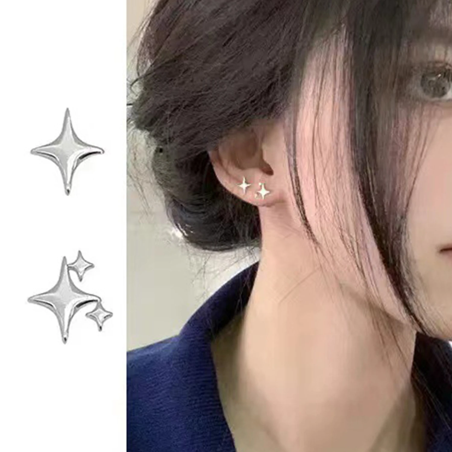 Simple Stylish Star Women Y2K Punk Design Irregular Earrings Shiny S925 Silver Exquisite Versatile Stud Earring Fashion Jewelry
