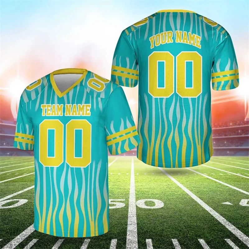 Wave Seaweed Stripe Design Customized Football T-shirt Men's Clothing Custom Personality Team Name Number Sport Breathable Tee