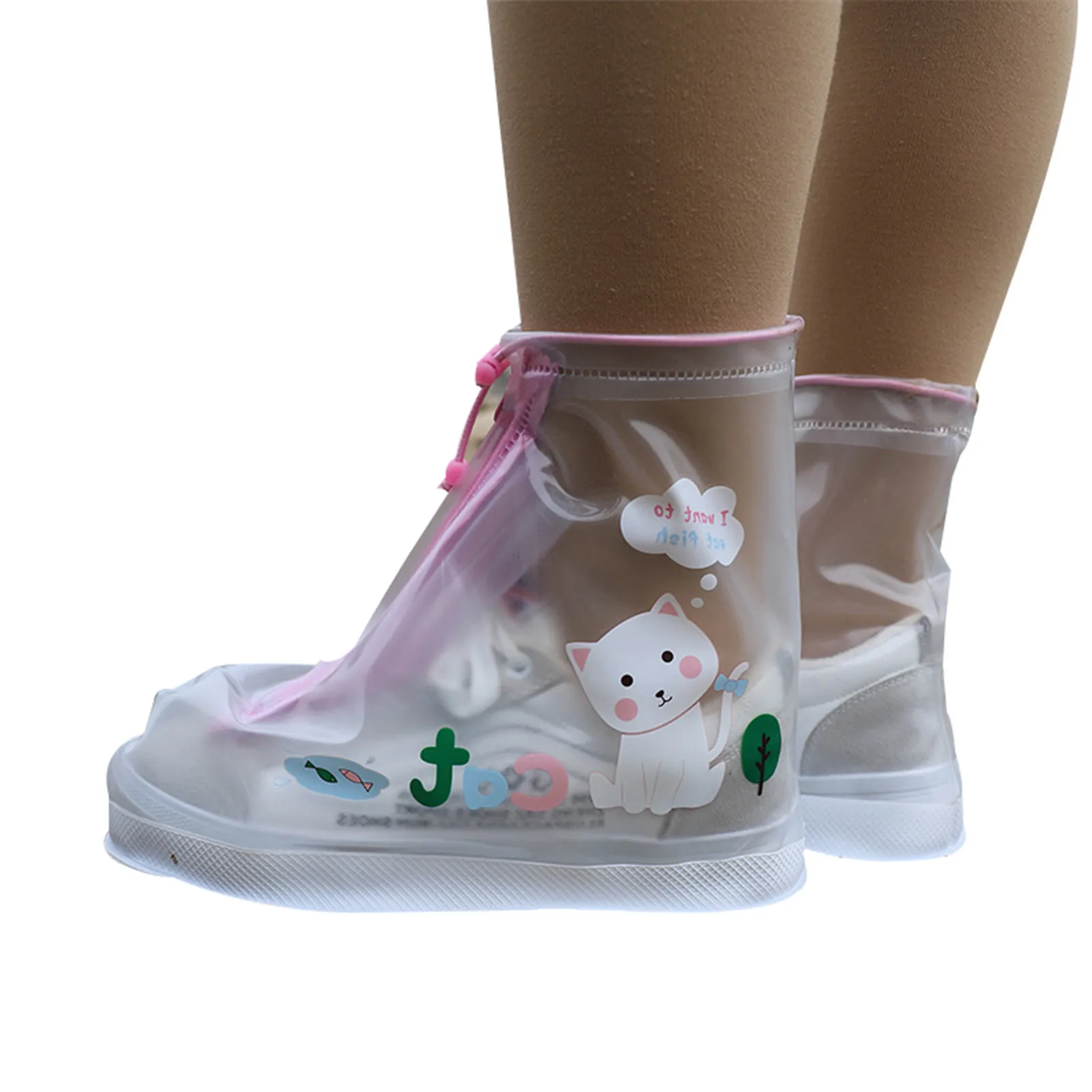 Reusable Medium Tops Shoe Cover For Kids Waterproof PVC Non-Slip Overshoe Protectors With Zipper For Sizes Of 29-36