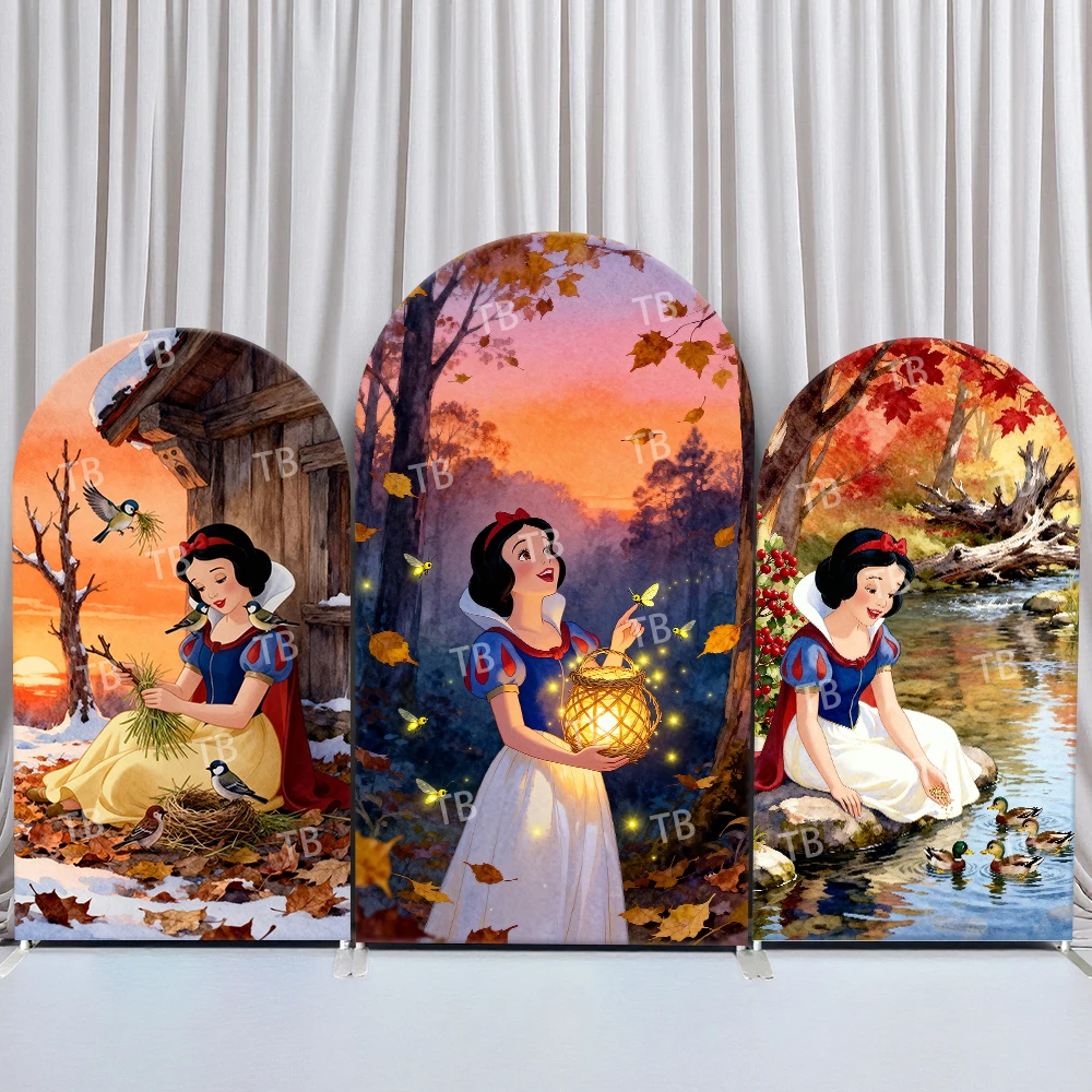 

TB Snow White Arch Backdrop Cover Autumn Theme with Firefly Decor Photo Booth for Kids Birthday & Baby Shower Decoration