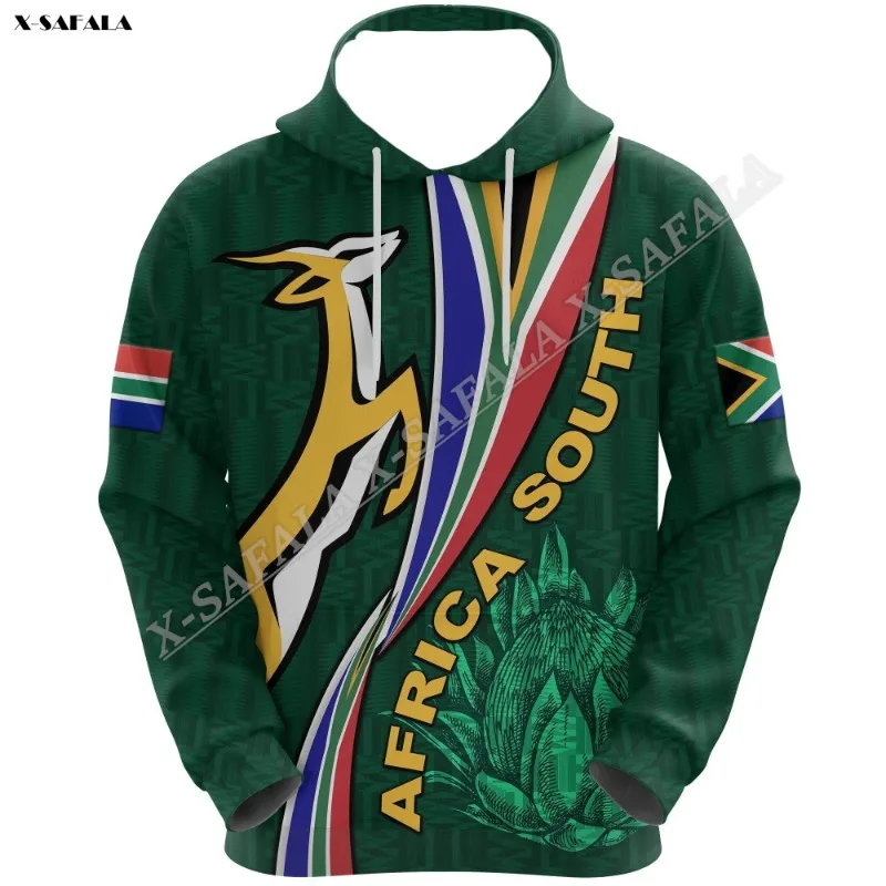 South Africa Rugby 3D Warm Thick Winter Cotton Print Hoodie Men's Adult Outwear Shirt Pullover          Sweatshirt Jersey Casual