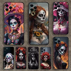 Mexican Catrina Skull Girl Phone Case For Apple iPhone 15,14,13,12,11,Pro,X,XS,Max,XR,Plus,Mini Soft Black Cover