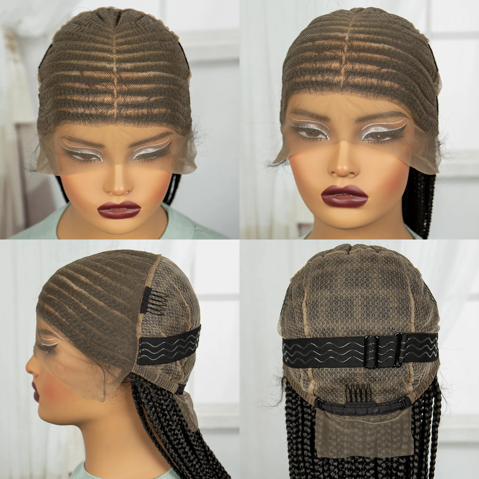ตรงวิกผมถัก 36 นิ้วสังเคราะห์ลูกไม้เต็มรูปแบบ Braid Wigs ธรรมชาติ Cornrow Braids HD ลูกไม้วิกผมเด็กสําหรับผู้หญิงสีดํา