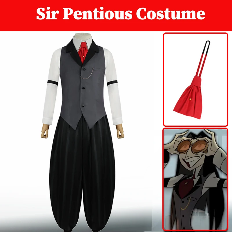 

Haazbin Human Sir Pentious Cosplay Costume TV Hell Inn Disguise Snake Sir Clothing Vest Pants T-shirts Set Halloween Party Suit