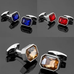 Men's French shirt cufflinks copper material octagonal red orange blue crystal cufflinks fashion jewelry wholesale