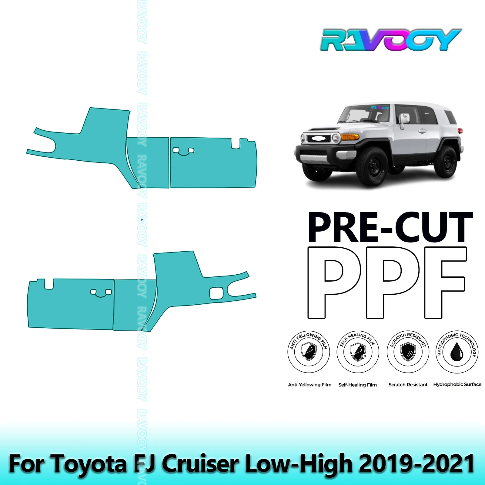 

For Toyota FJ Cruiser Low-High 2019-2021 8.5mil Clear Matte Pre-Cut PPF Door & A/B Pillar Kit TPU Paint Protection Film Set