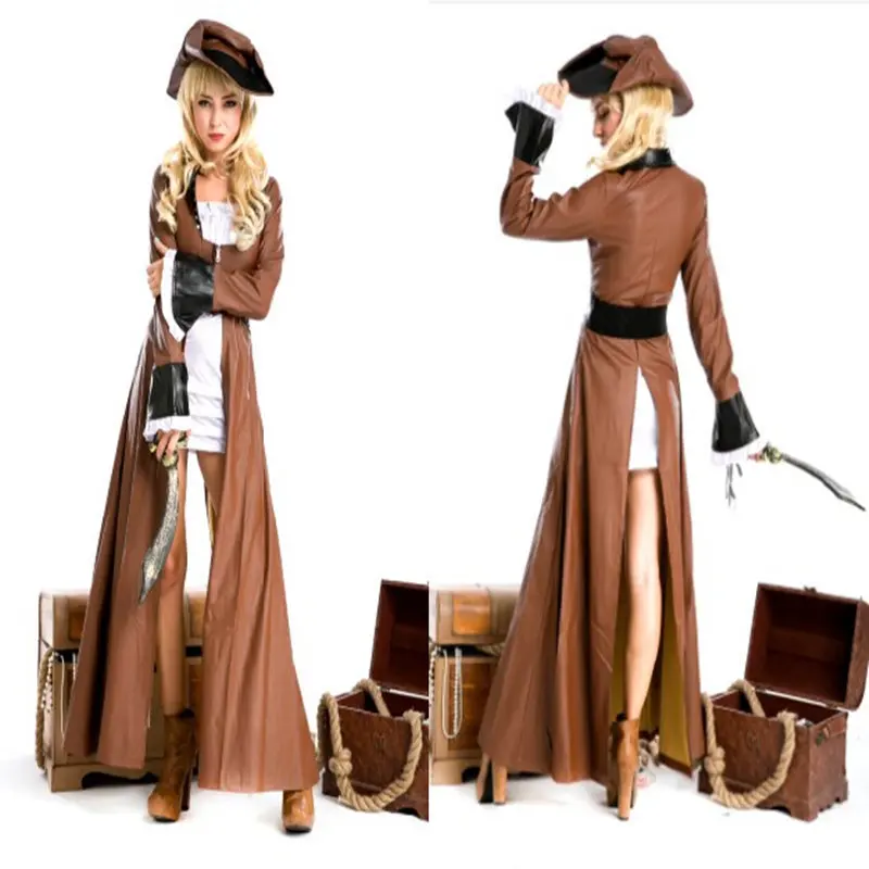 الكاريبي طويل القراصنة زي المرأة مهرجان بار حفلة تنكرية الرقص تأثيري لعب الأدوار الزي البوليستر صيف 2020 #2