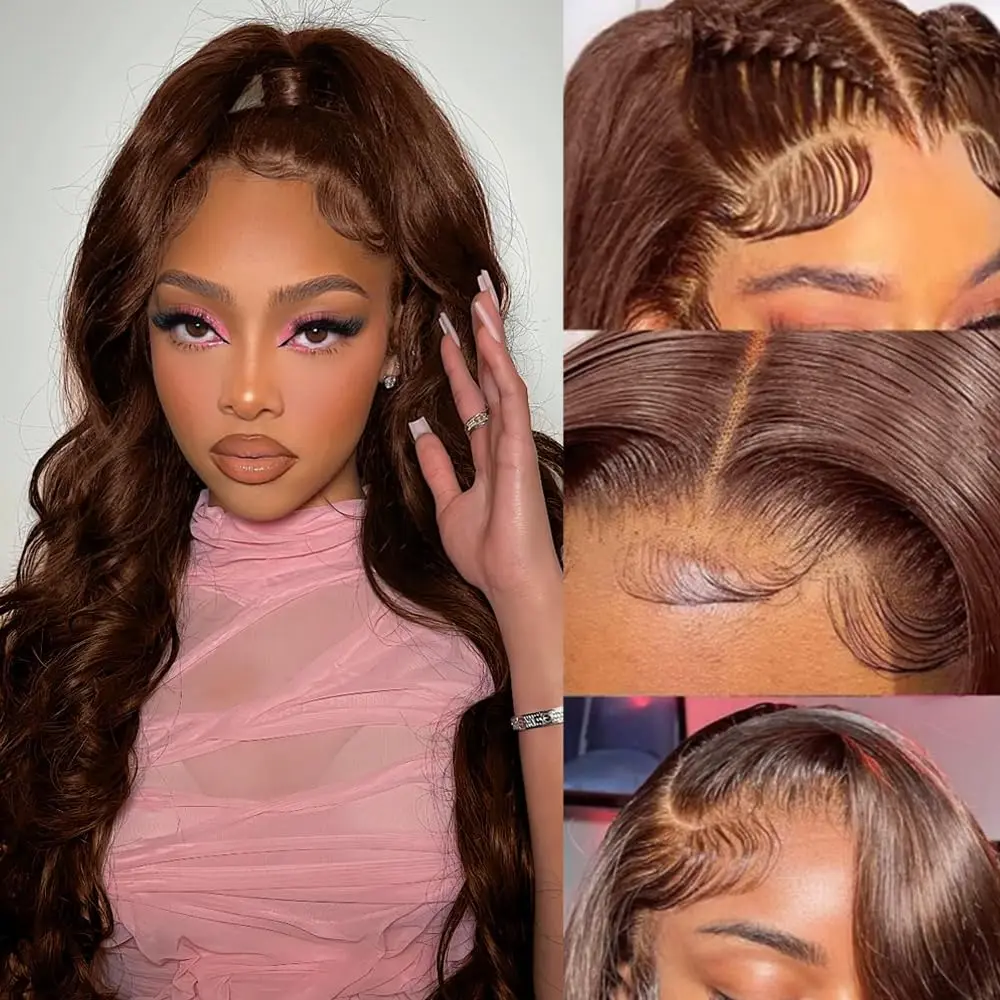 

13x4 HD Lace Front Wig Natural Hairline Brown Colored Wigs Body Wave 8-34 inch 180% Density Chocolate Brown Human Hair Wigs