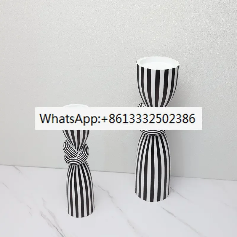 Simple Black and White Striped Kink Candlestick Resin Ornaments Living Room Dining Table Decorations Room Decoration