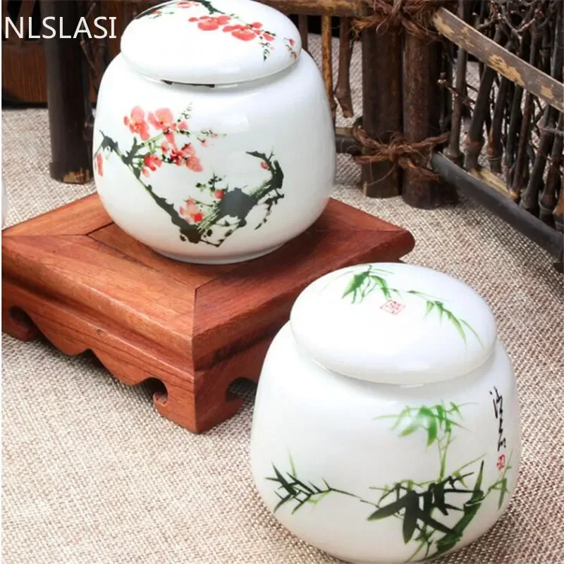 1pcs White Porcelain Tea Storage Small Tea Jar Tea Box Portable Sealed Canister Storage Tank Ceramic Tea Caddy Tea Container