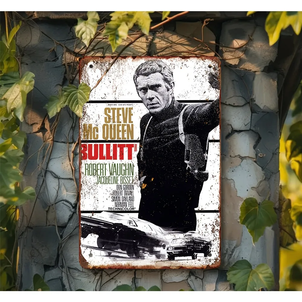 Steve McQueen Bullitt Vintage Aluminum Metal Sign Reusable Retro Movie Poster Wall Decor for Home and Office 16x12inch 40x30cm