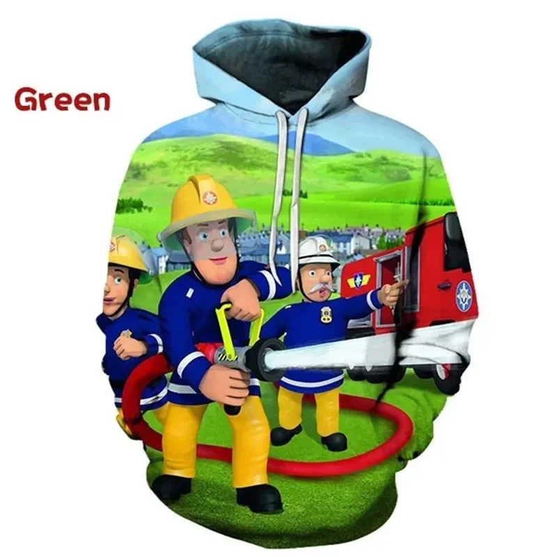 

Funny Fireman Sam Graphic Hoodies for Kids Boys Cartoon Hoodie 3D Printing Long Sleeves Pullovers Fashion Kid Hooded Sweatshirts