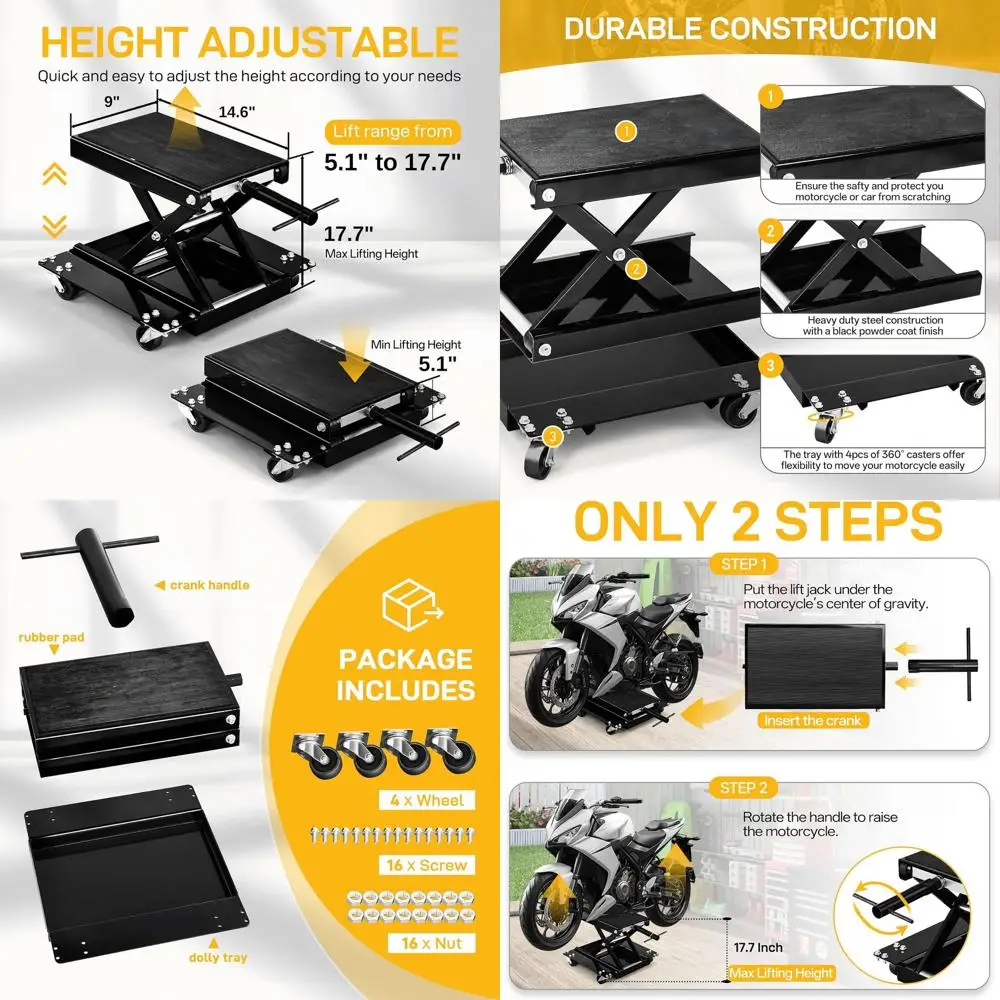 

1100 lbs Capacity Heavy-Duty Motorcycle Scissor Lift Jack with Wide Deck and T-Handle, Center Stand Dolly for Motorcycles, ATVs,